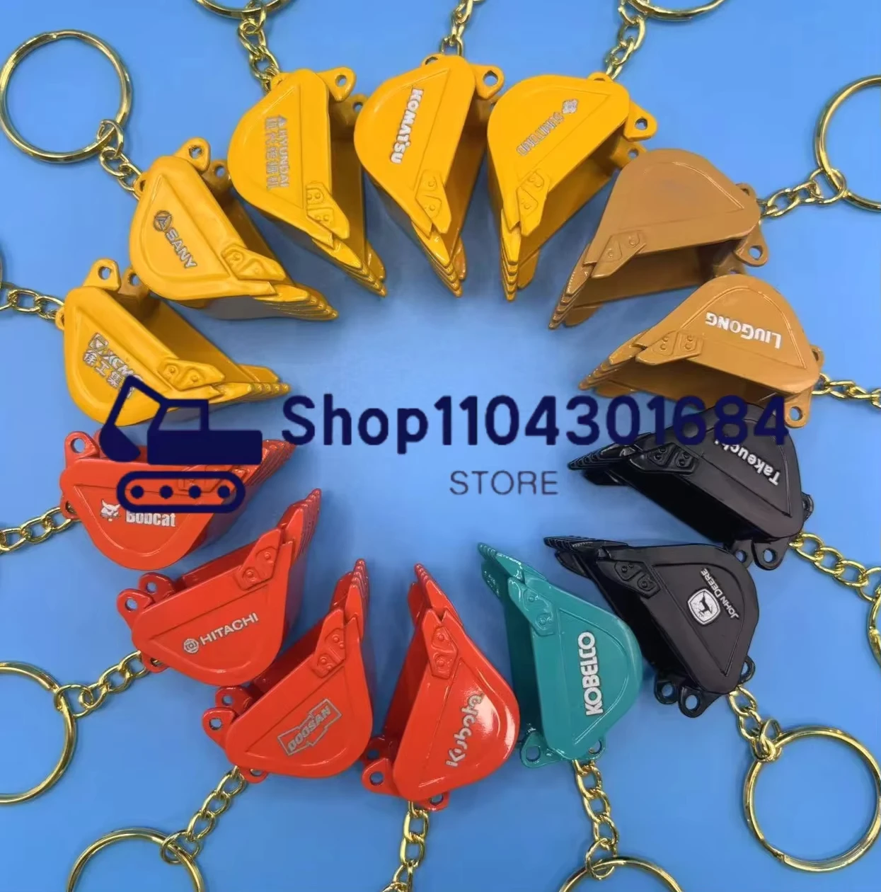 Llavero de regalo para SANY KOMATSU Hitachi Kobelco Bobcat, cubo de excavadora, llavero, placa de cadena, colgante de Metal, hebilla de regalo pequeña