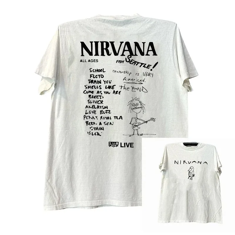2026 Nirvana Band Men's and Women's Short Sleeved T-shirt Vintage College Style American Graffiti High Street Short Sleeve