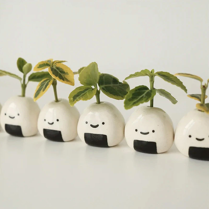 1/3/5PCS Mini Knospe Vase Handgemachte Keramik Reis Ball Vasen Trockene Blume Vase Japanische Onigiri Miniatur vasen Entzückende Japanische Handwerk