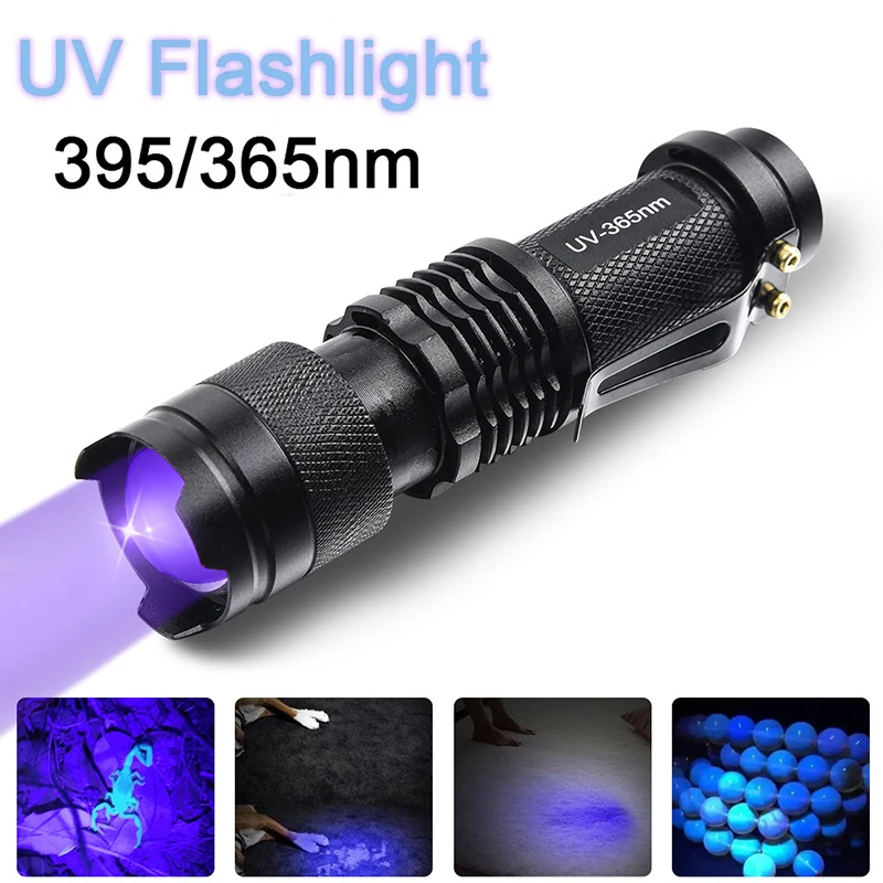 

E5 LED UV Flashlight 365nm 395nm Blacklight Scorpion UV Light Pet Urine Detector Zoomable Ultraviolet Outdoor Camping Lighting