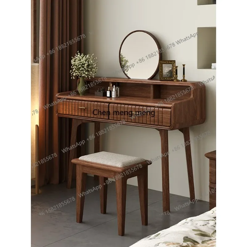 

Solid wood dresser, small black walnut, light luxury with mirror, simple household makeup table