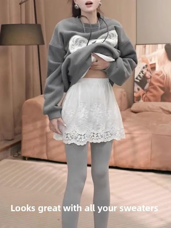 

Белые кружевные шорты-юбка для женщин, летние брюки из ткани Sharkskin, большие размеры, для полных женщин, скрывающие бедра, утягивающее белье, юбка А-силуэта с высокой талией