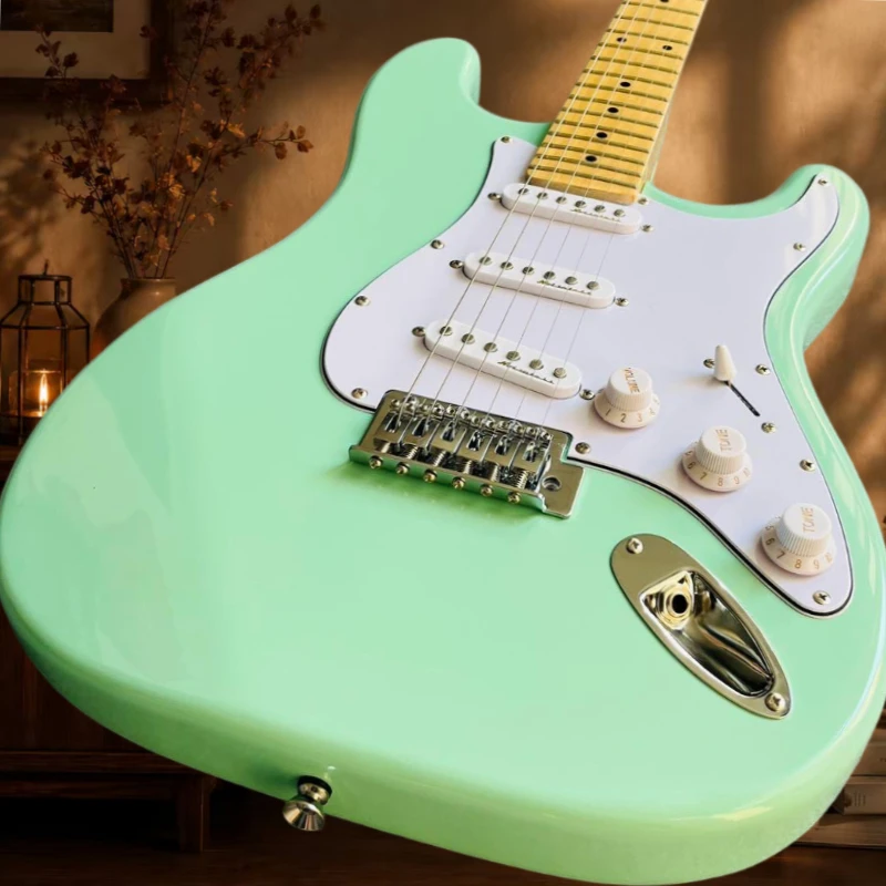 Light Green STSS Model Electric Guitar White Pickguard SSS Configuration Free Delivery 22 Frets