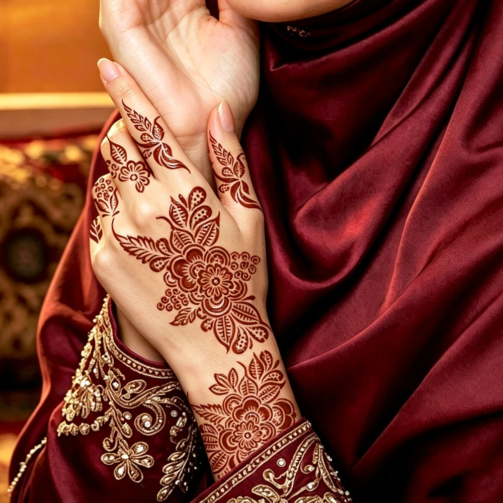 1 Sheet Henna Stencils for Women Flower Tattoo Template for Hand Foot Painting Henna Tattoo Stencil Mehndi Body Painting Tools