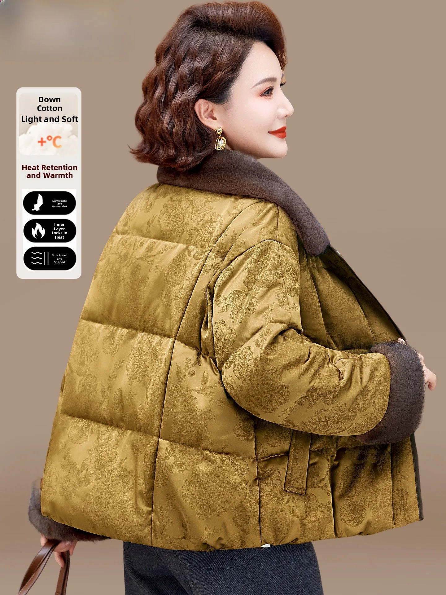 

Утепленная хлопковая куртка для пожилых женщин и женщин среднего возраста, осенне-зимняя верхняя одежда, теплая, утолщенная, стандартный крой, размер S.