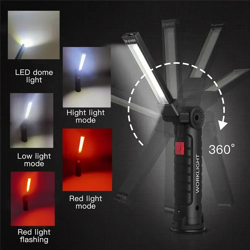 Multifunctional COB LED Flashlight Portable Magnetic Work Light Lantern USB Rechargeable Emergency Repair Camping Torch Lamp