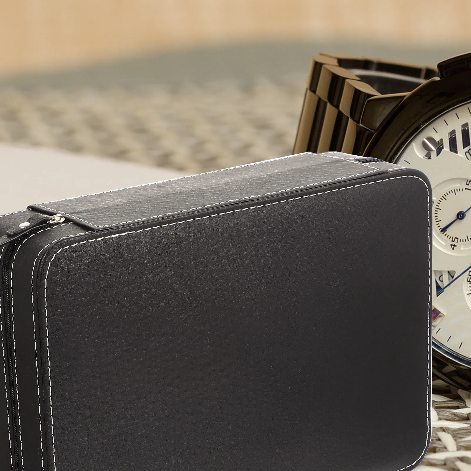 

Watch Case Zipper Closure Retro Style Anti-Scratch Portable Watch Organizer Display Storage Box Travel Gift Packaging