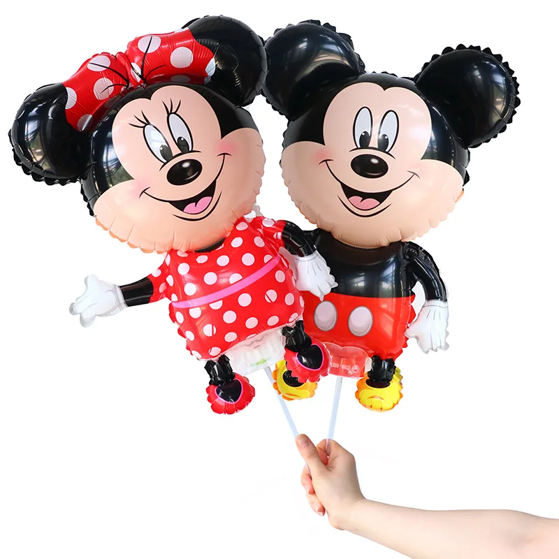 20pcs Mickey Minnie Mouse Stick Foil Balloons Cartoon Spiderman Children's Birthday Party Decorations Kids Gifts Globos Supplies