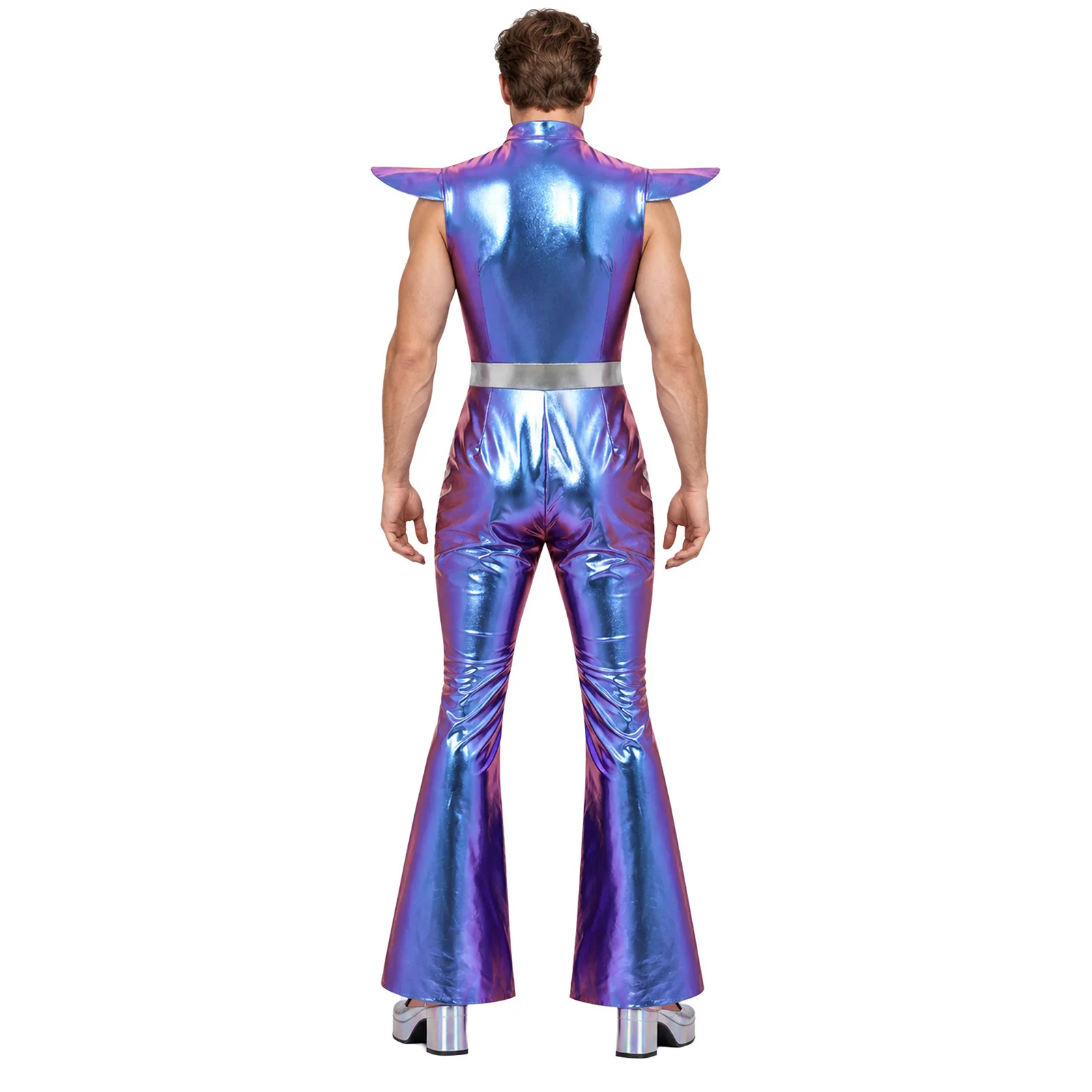 Mens Retro 70s Disco Dance Clubwear Jumpsuit Fly Sleeve Front Zipper Gradient Sequined Romper for Halloween Fancy Party Dress Up
