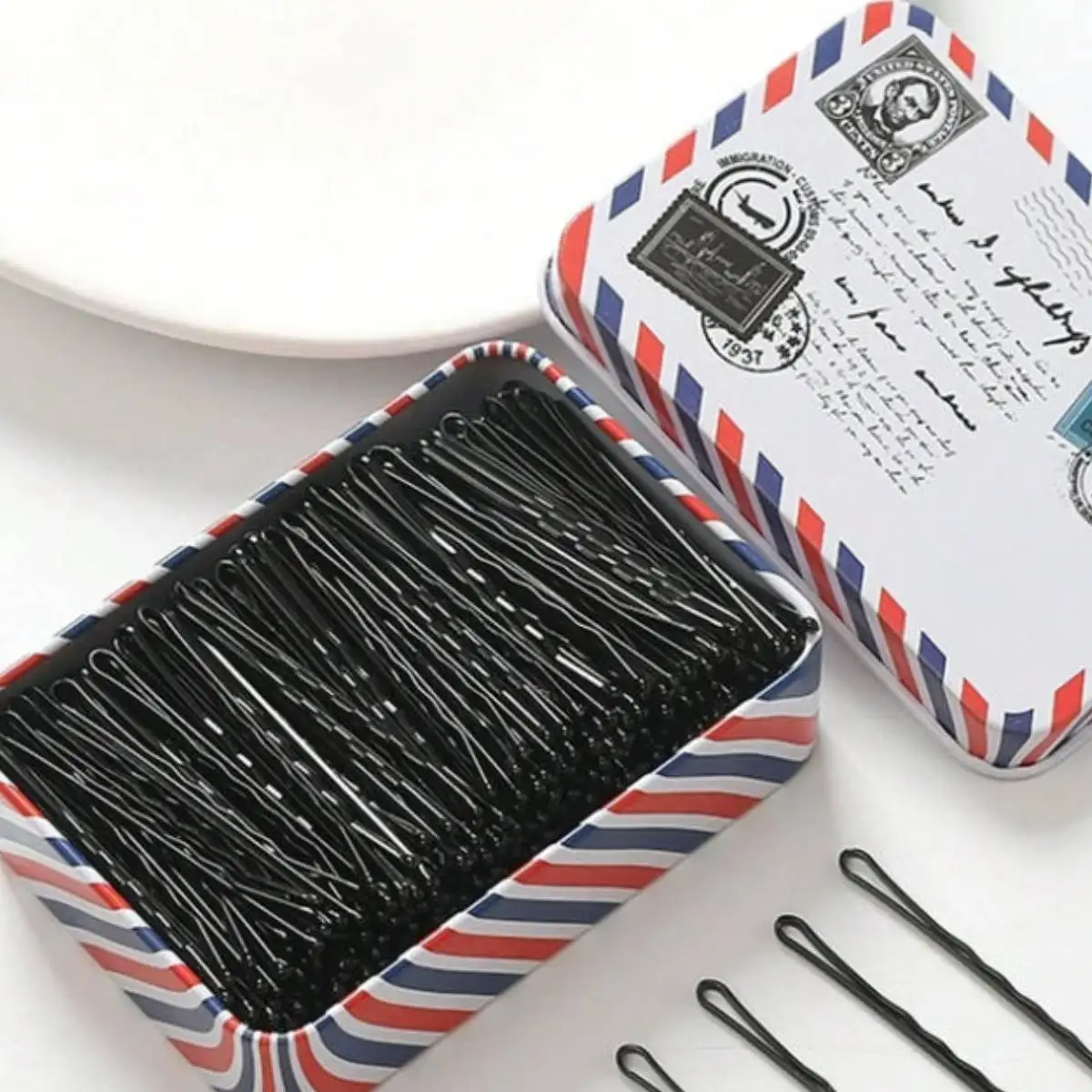 100Pcs Black Wave Bobby Pins With Storage Box Non Slip Metal Hair Grips For Women Girls Bangs Hair Styling Accessories