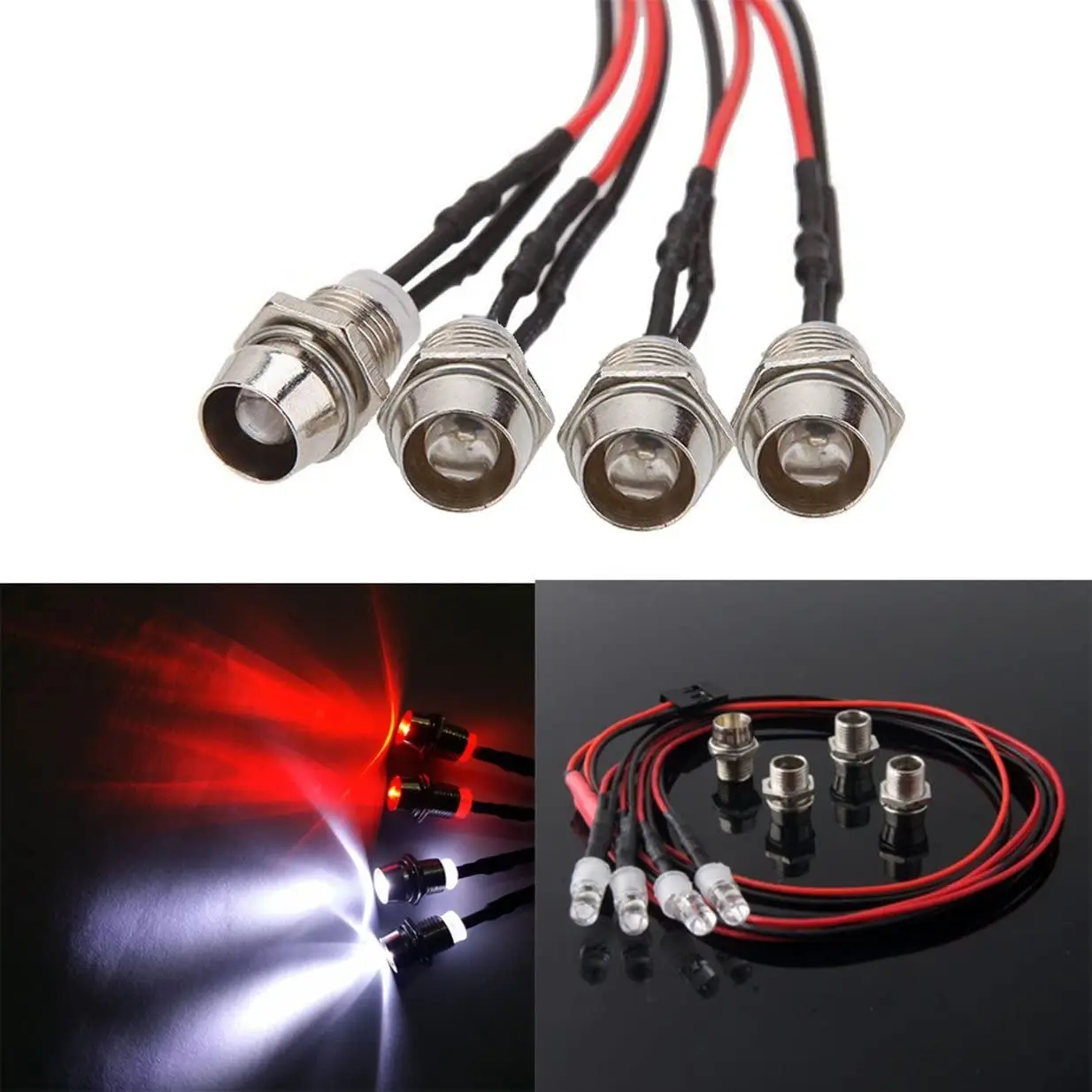 4Leds LED Light Headlights Taillight Kit Accessories for Traxxas HSP Tamiya RC4WD Axial SCX10 RC Car Crawler(2 Red +2 White)