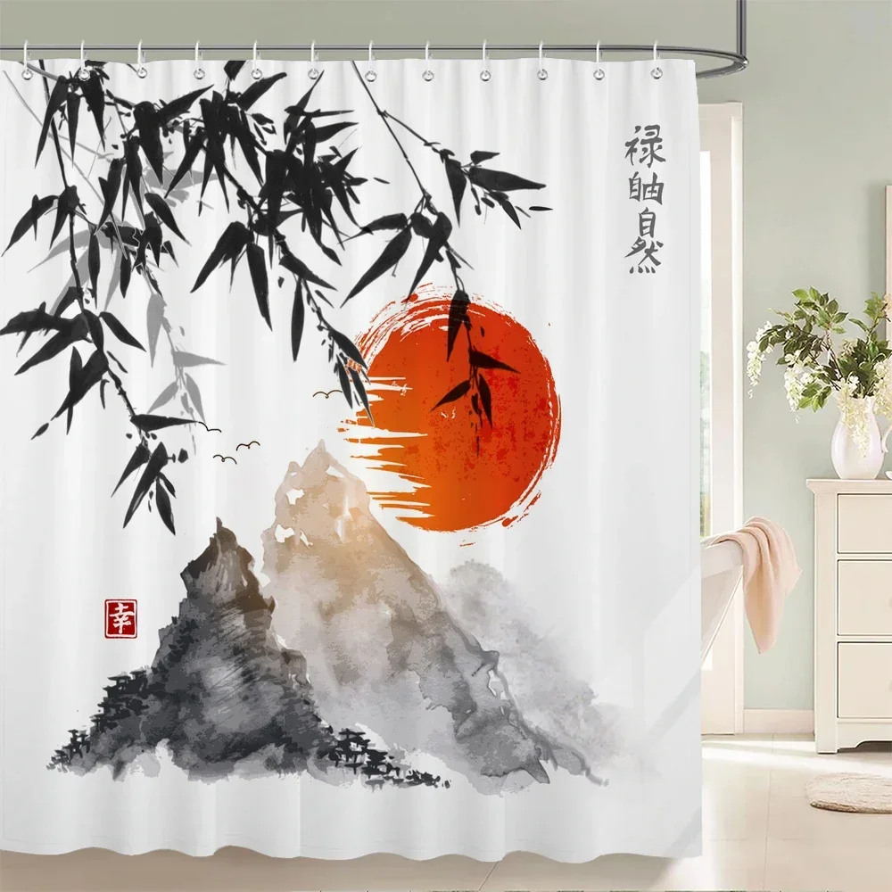 Japanese Ukiyo-e The Great Wave Print Shower Curtain Waterproof Mildew Resistant Polyester Fabric with Hooks Easy Install for Ba