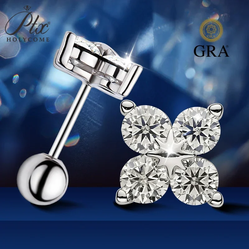 

Real 925 Sterling Silver Stud Earrings with D Color Moissanite for Women Top Quality Origina Lady's Diamond White Gold Earrings