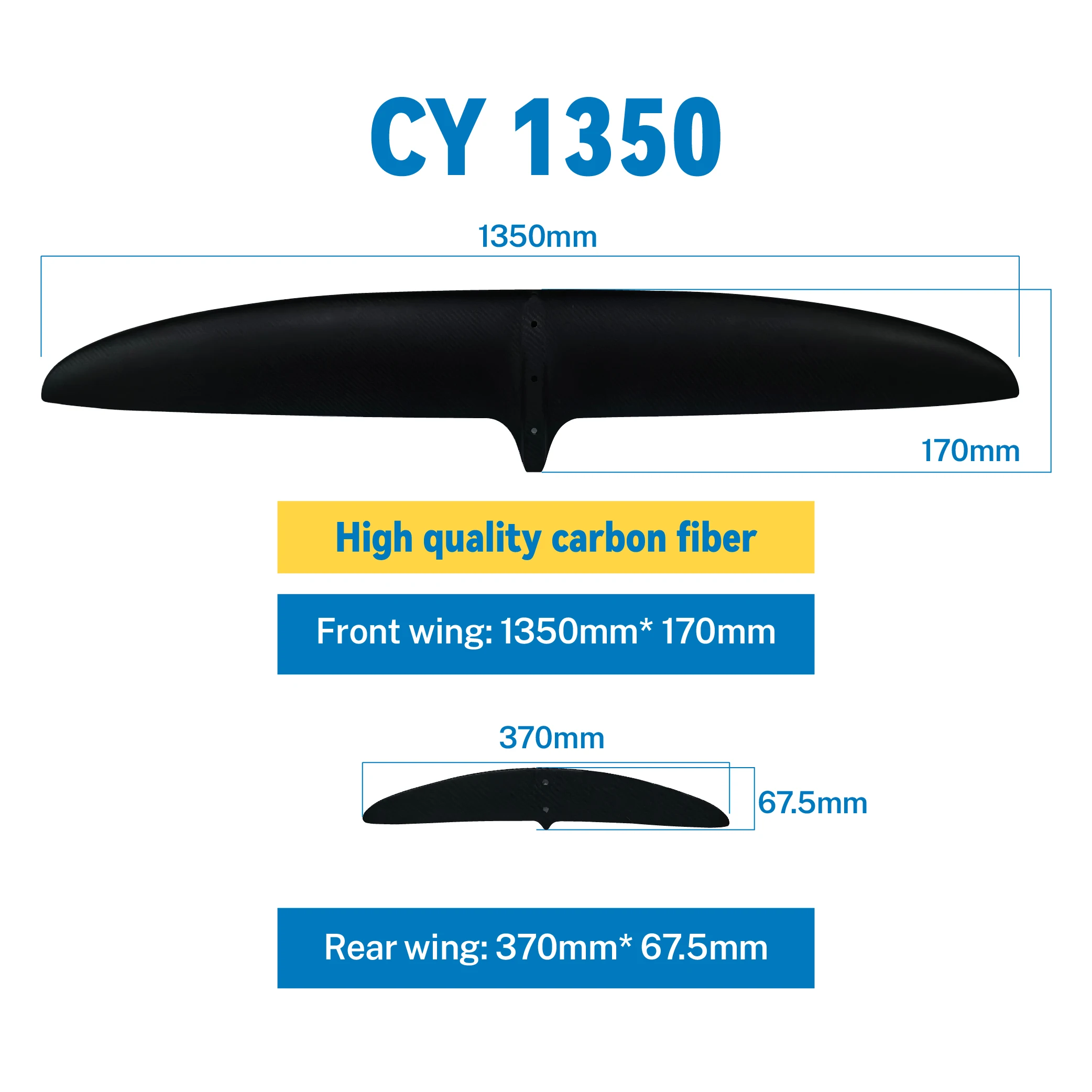 CY 1350 Unisex High Performance Hydrofoil Self-Design Fuselage 1870 Sqcm Carbon Fibre + Aluminum All-Around SUP Surfing Black