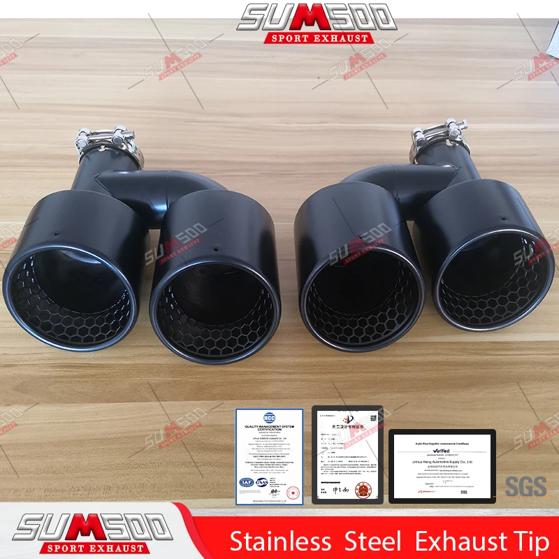 Genuine SUMSOO 1PCS Matte  black Stainless Honeycomb Double Outlet Exhaust Tips Universal Muffler 60MM 63mm