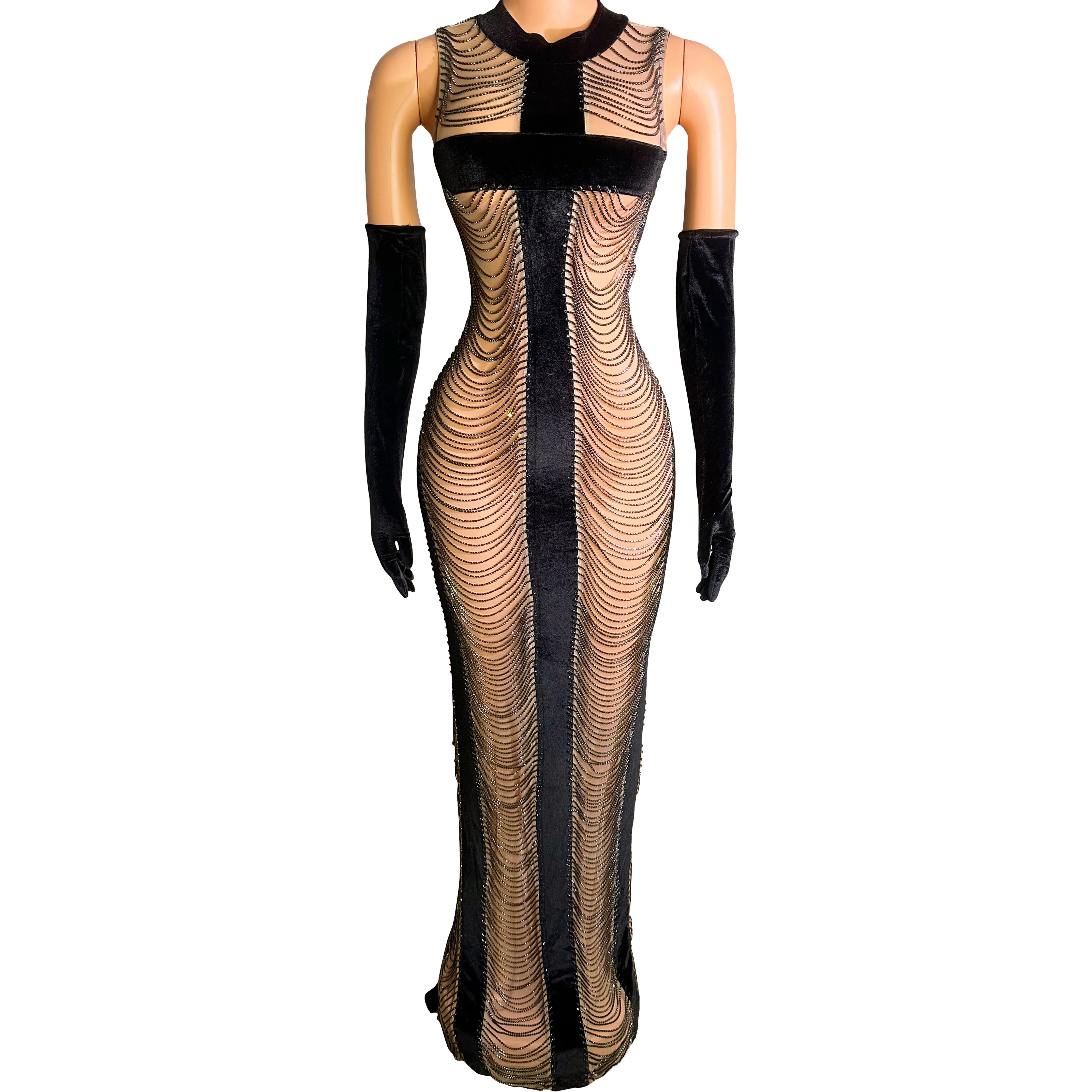 Sukienka ceremonialna damska brązowa strój do tańca gogo elegancki strój festiwalowy na imprezę dla piosenkarki na występy sceniczne odzież yj308