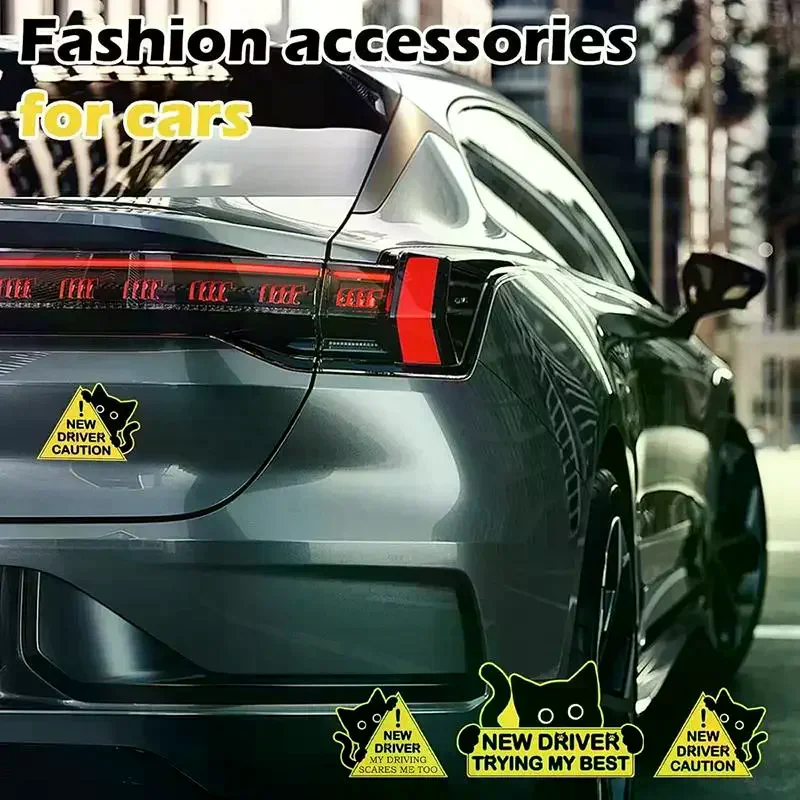 

Black Cat Reflective Sticker For New Car Drivers, Please Be Patient, Car Decoration Sticker, Safe Driving.