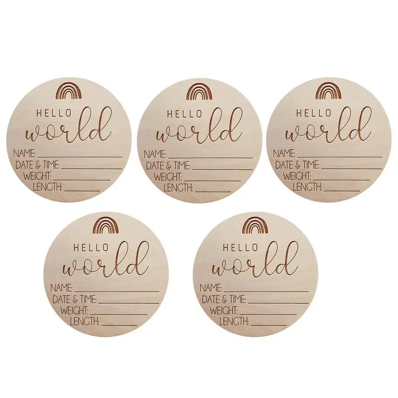 5PCS Hello Baby Sign Baby Hospital Sign Newborn Photo Prop Baby Shower Gift Mom Gift Baby Announcement Wood Plaques Name Sign