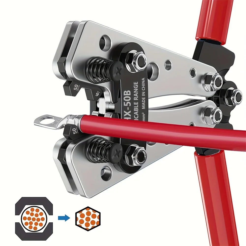 Battery Cable Lug Crimping Tool heavy-duty wire crimper with Cable Cutter and 60Pcs Copper Ring Terminals