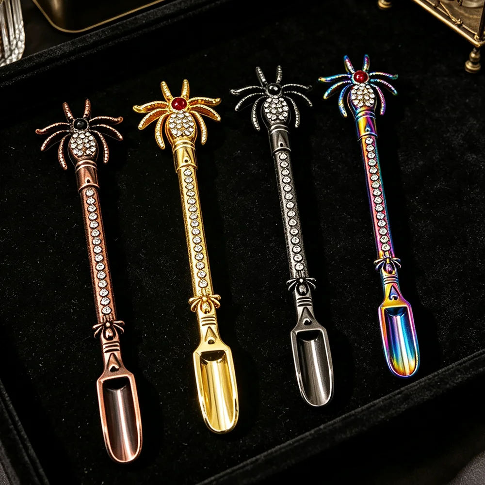 Mini Tobacco Spoon Bottle Metal Shovel Spider Style Herb Powder Spade Smoking Tools Accessories