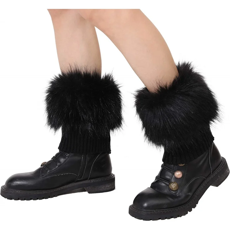 Women Faux Fur Plush Leg Warmers Short Furry Fuzzy Leg Cuffs Girls Winter Knitted Boot