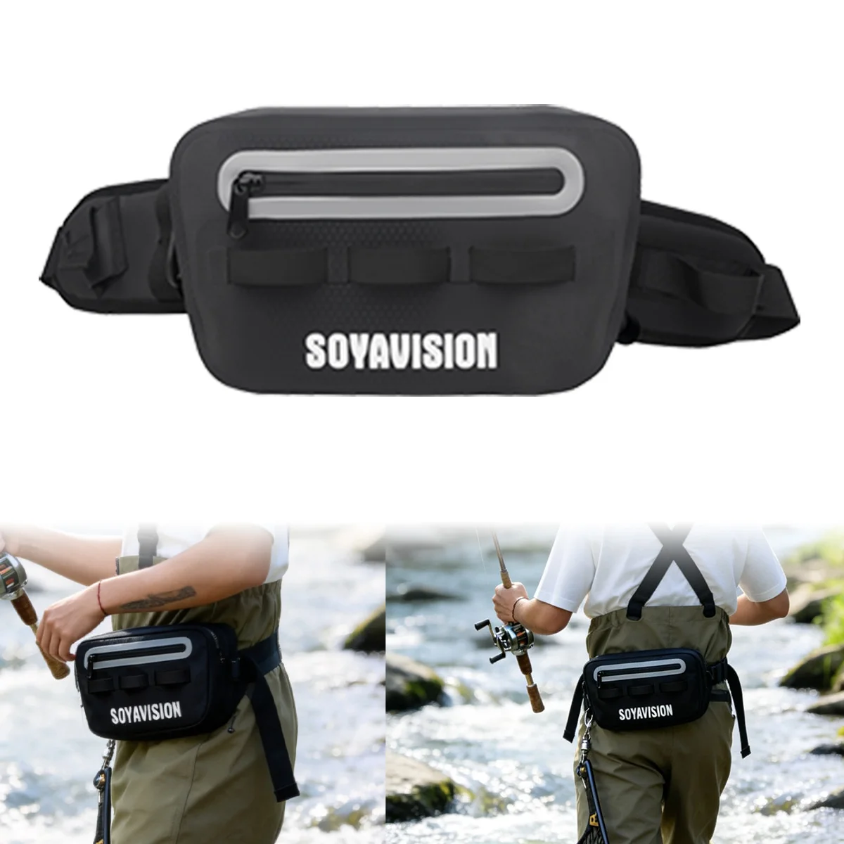 SOYAVISION Black TPU Waterproof Waist Bag Rainproof Fashion Outdoor Sport Running Walking River Trekking Fishing Packet