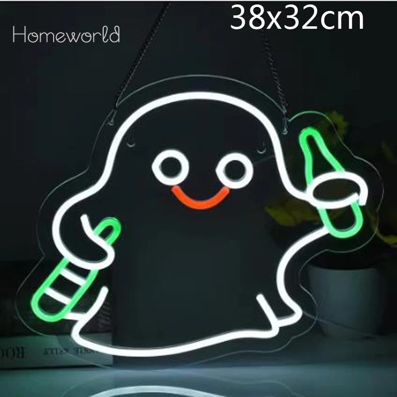 

Ghost Neon Sign Beer Bar LED Neon Light for Wall Decoration Home Art Bottle Drinking Halloween Party Favors Bedroom decor