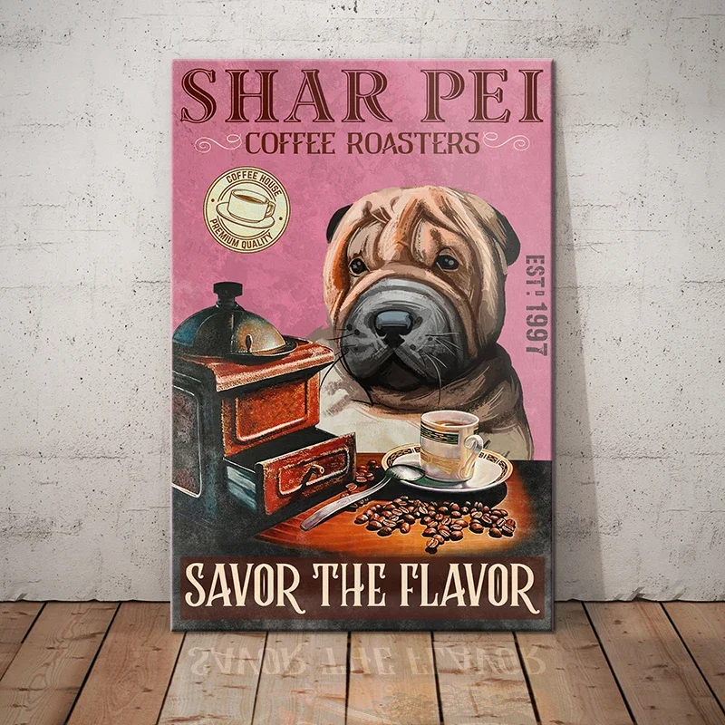 Vintage Tin Sign Shar Pei Dog Coffee Co. Fresh Premium Quality Coffee & Bakery,Wall Decor for Home Kitchen Bar Outdoor Party