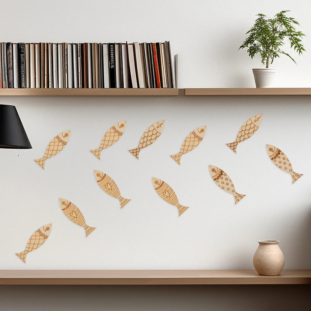 

100Pcs Mediterranean Style Wooden Fish Cutouts DIY Blank Painting Craft Tags Hanging Ornaments Ocean Decor for Kids Kindergarten