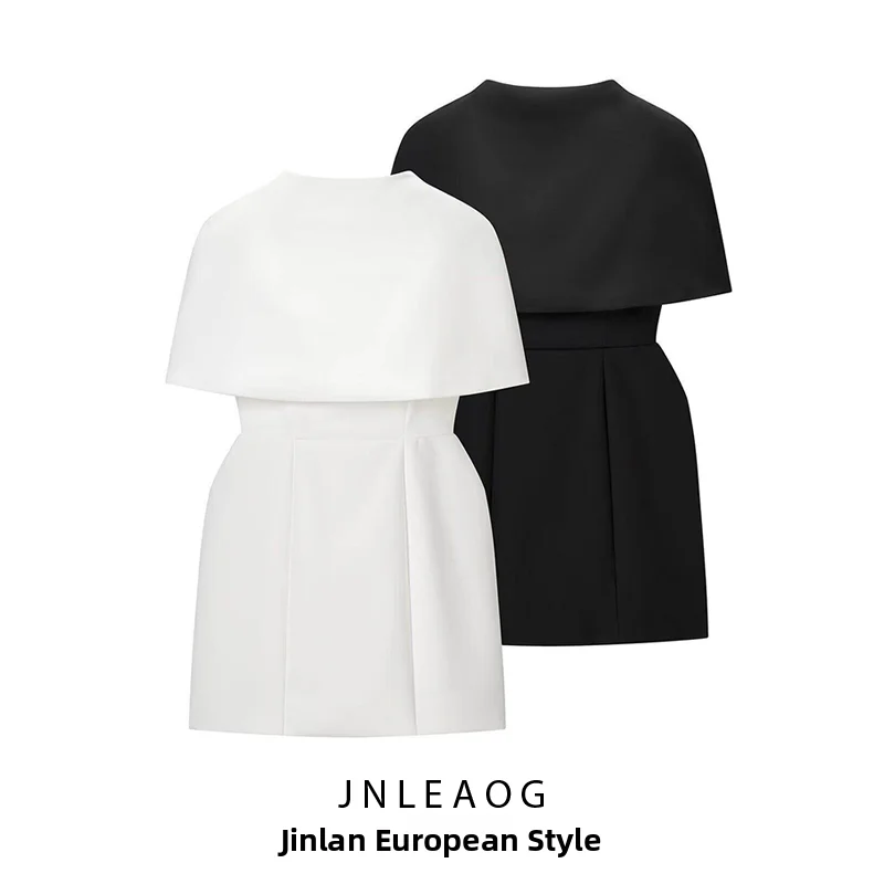 

JNLEAOG Summer New Women's Fashion Simple Design Pure Color Shawl Dress Short Skirt High Waist Polyester Casual Regular Fit