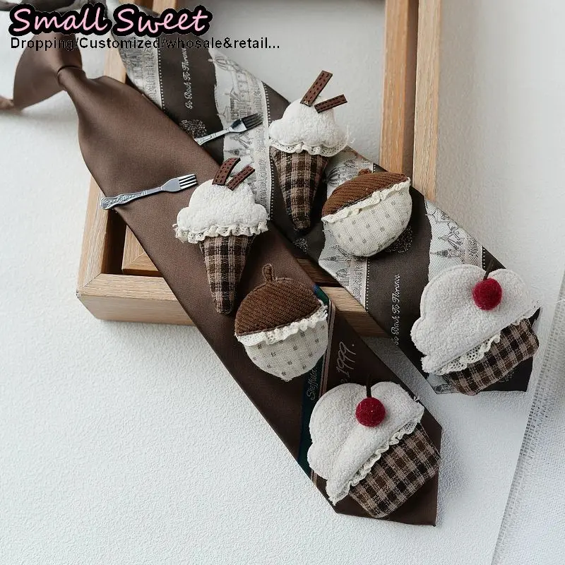 Women Men Subculture Y2K Vintage Chocolate Cream Short-Sleeve Literary Shirt Trendy Retro Dessert Decorative Tie for Casual Wear