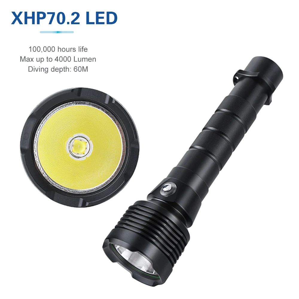 Asafee 60M Underwater XHP70 Powerful LED Diving Flashlight Super Brightest 30W Torch IPX8 Waterproof Dive Lamp Lantern