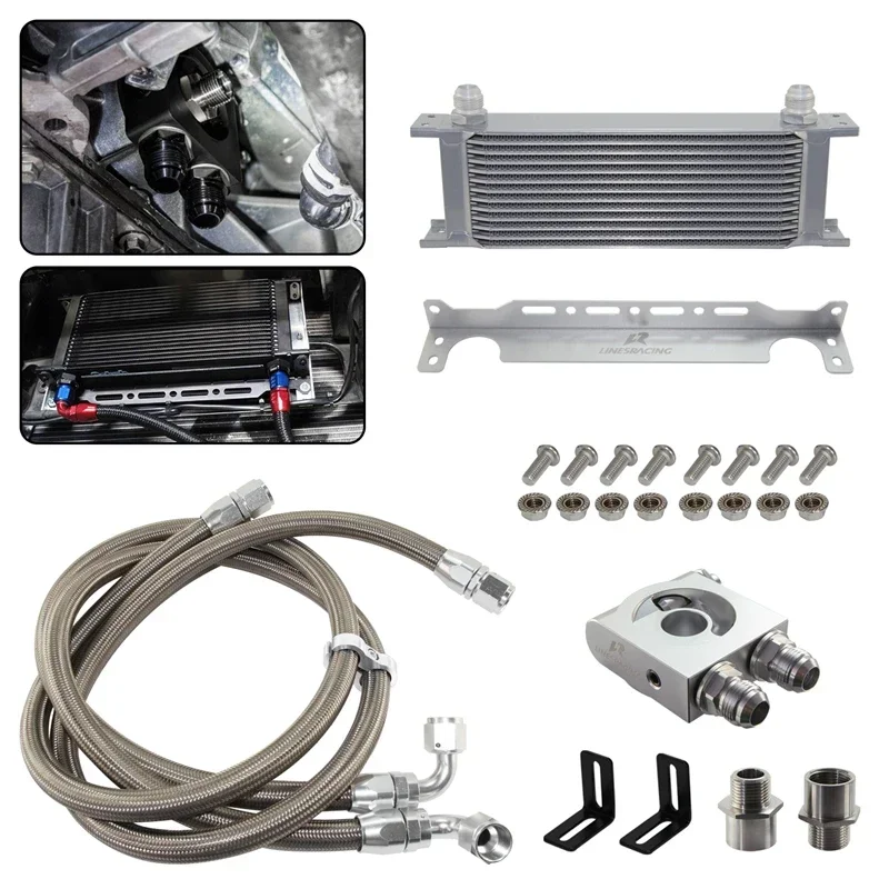 Aluminum AN10 Universal 15-19 Row Oil Cooler w/ Bracket Oil Line Kit Thermostatic 73±0.5° M20*1.5 & 3/4