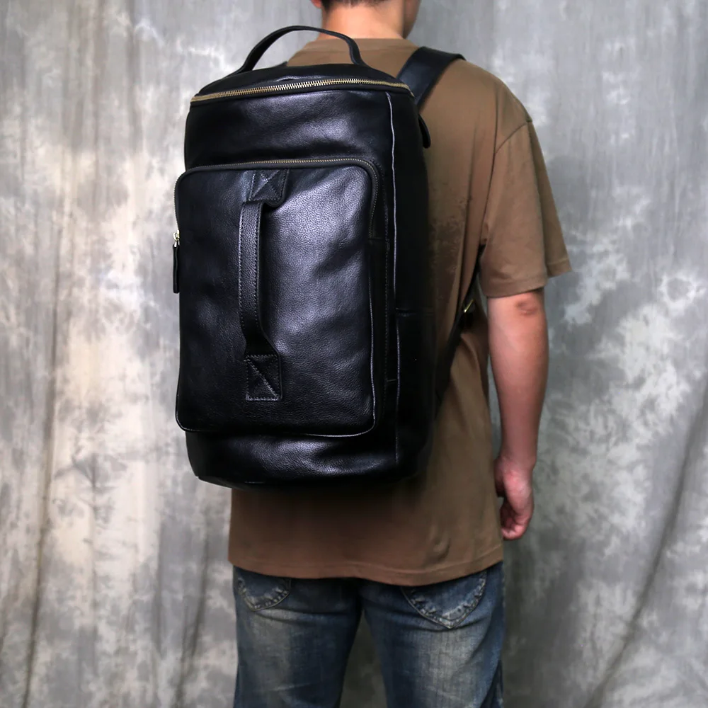 Handmade Retro Leather Shoulder Bag With Layered Cowhide Portable Casual Travel Bag Large Capacity Trendy Bucket Bag Backpack