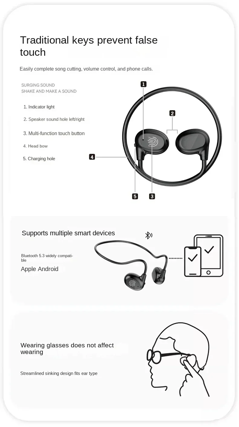 Xiaomi wireless earphones bone conduction neck-mounted Bluetooth earphones sports over-ear earphones with mic stereo earplugs