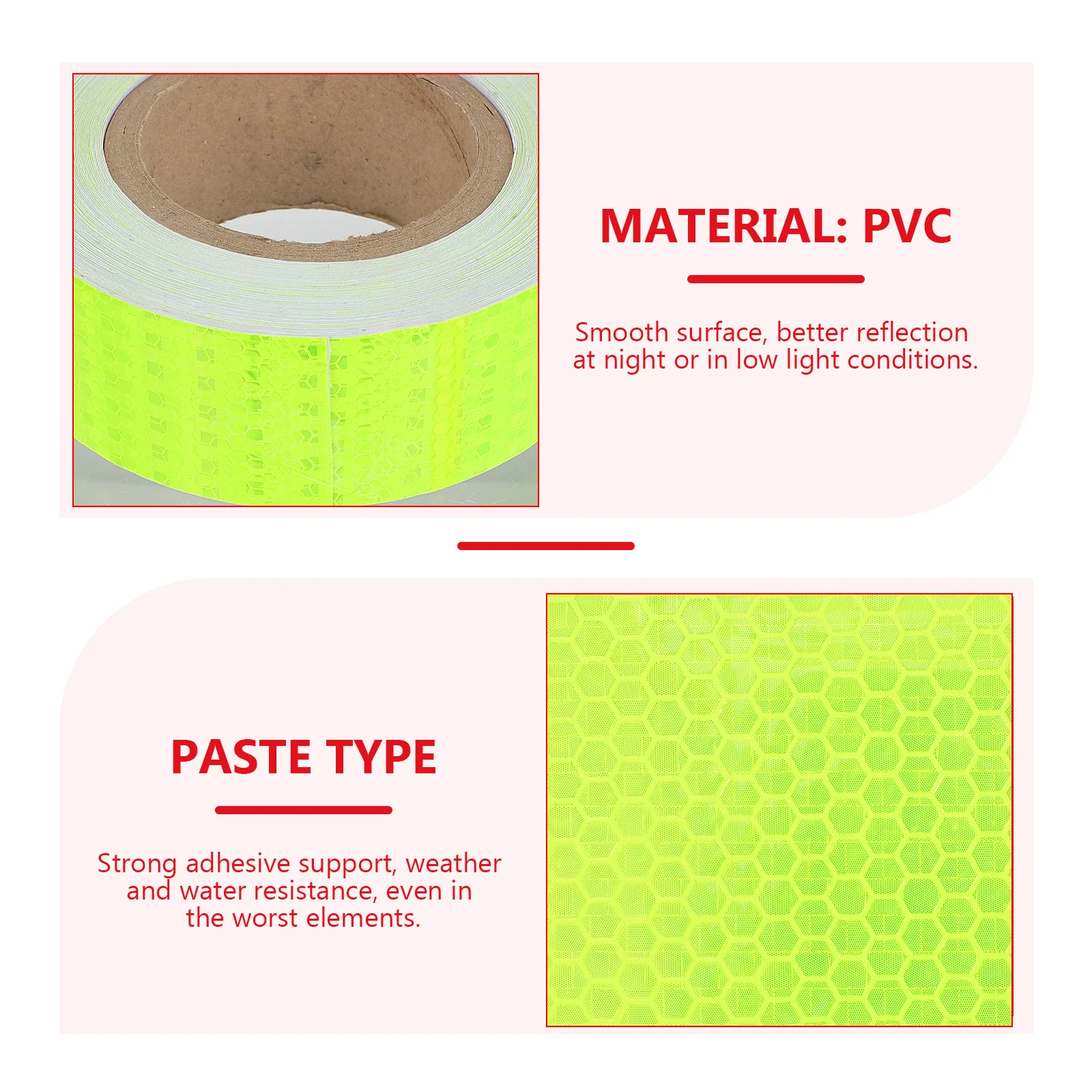 Night Fluorescent Reflective Safety Tape Solid Color Honeycomb Pattern Warning Tape Weatherproof for Vehicles Transport Road