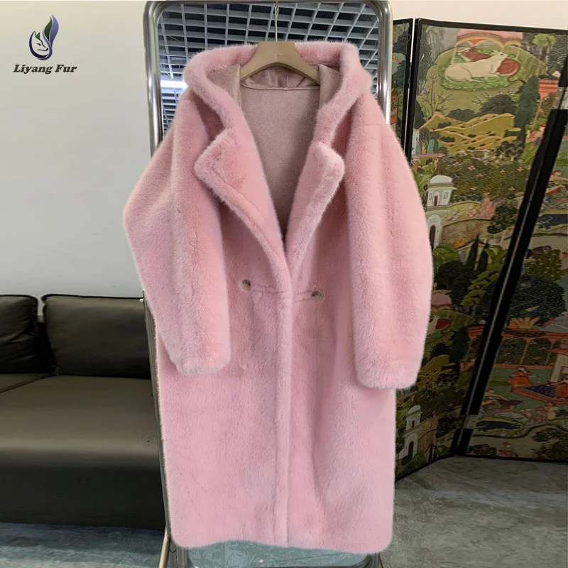 Wholesale New Style Women Winter Coats Thick Fluffy Faux Mink Fur Long Coat With Turn Down Collar