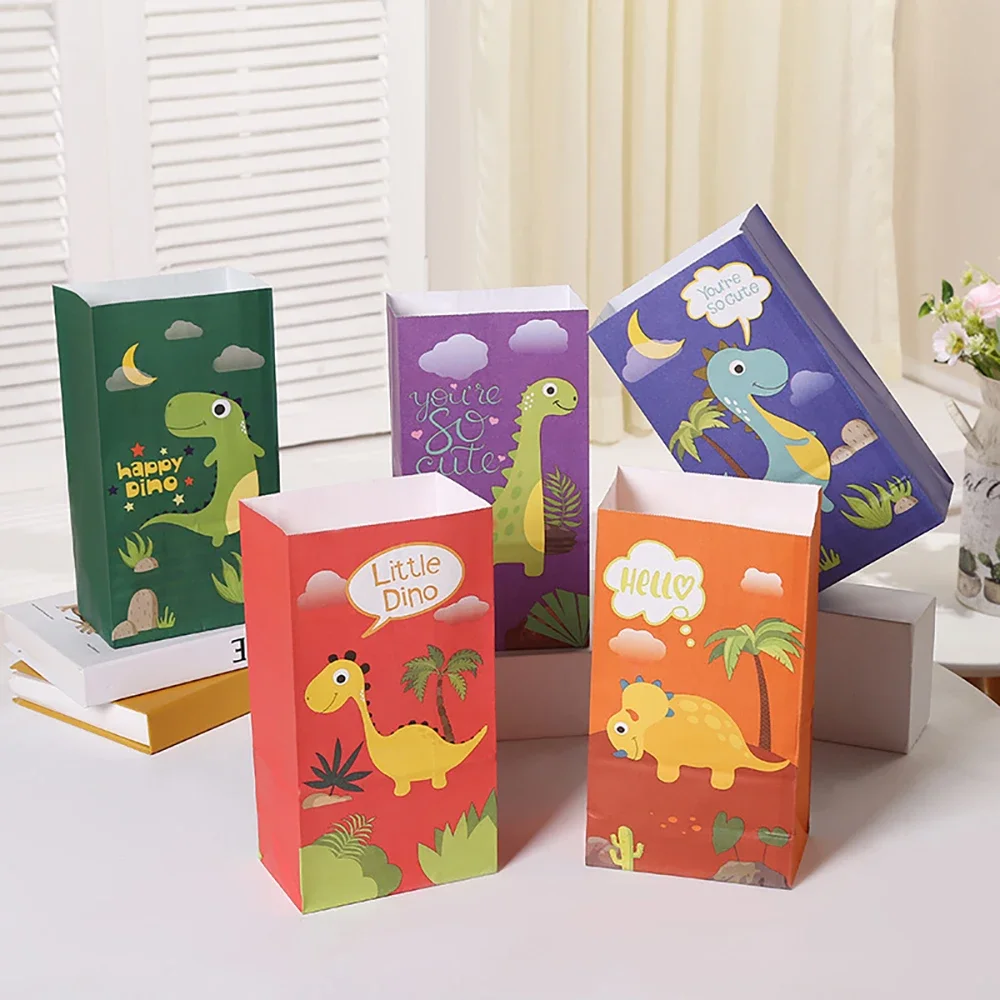 Cartoon Dinosaur Paper Gift Bags Slap Bracelets Tattoo Stickers for Kids Dinosaur Jungle Birthday Party Baby Shower Decorations