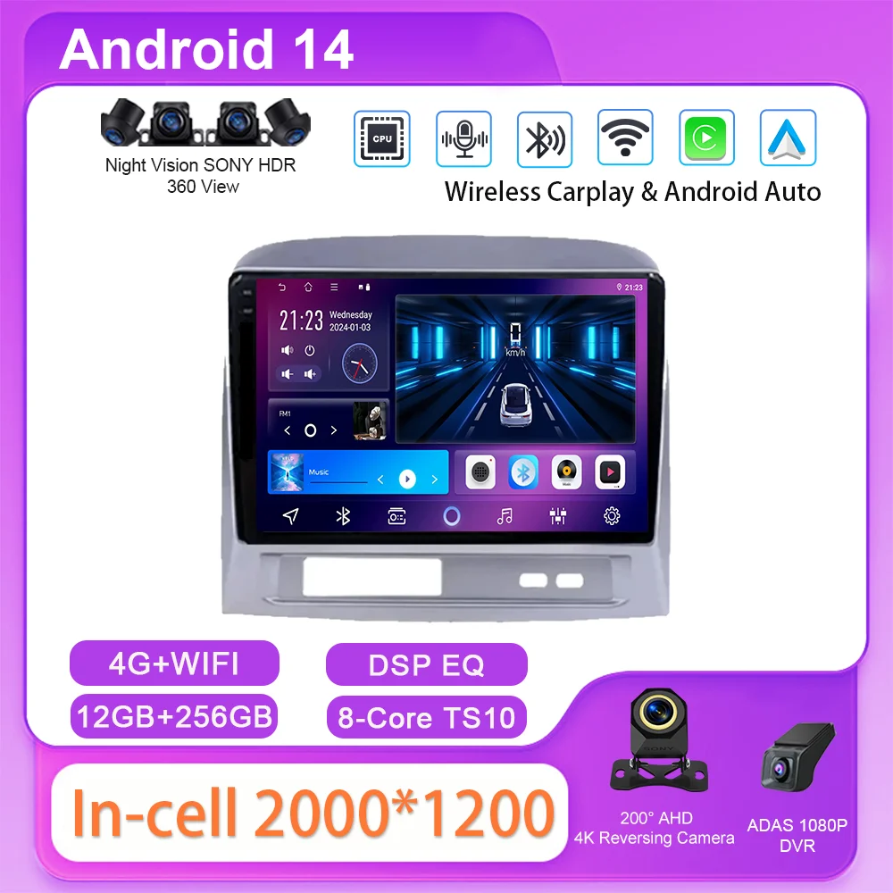 

Auto Carplay For Toyota Vios 2004-2007 Car Android Auto Radio Video Multimedia Player GPS Navigation In-cell QLED Screen 4G 2DIN