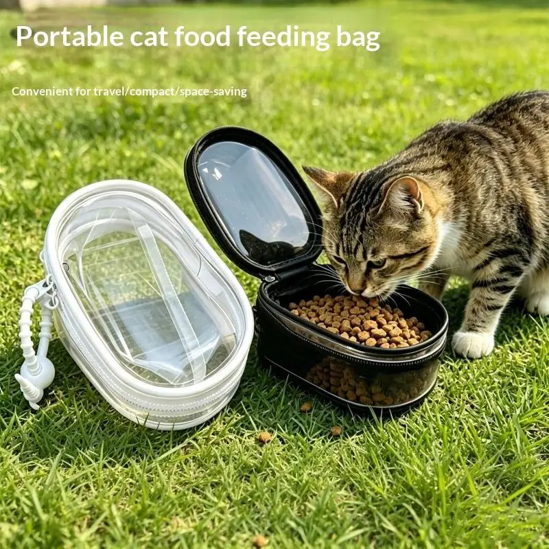 Portable Cat Food Feeding Bag Transparent Body Compact Size Outdoor Travel Hiking Camping Cat