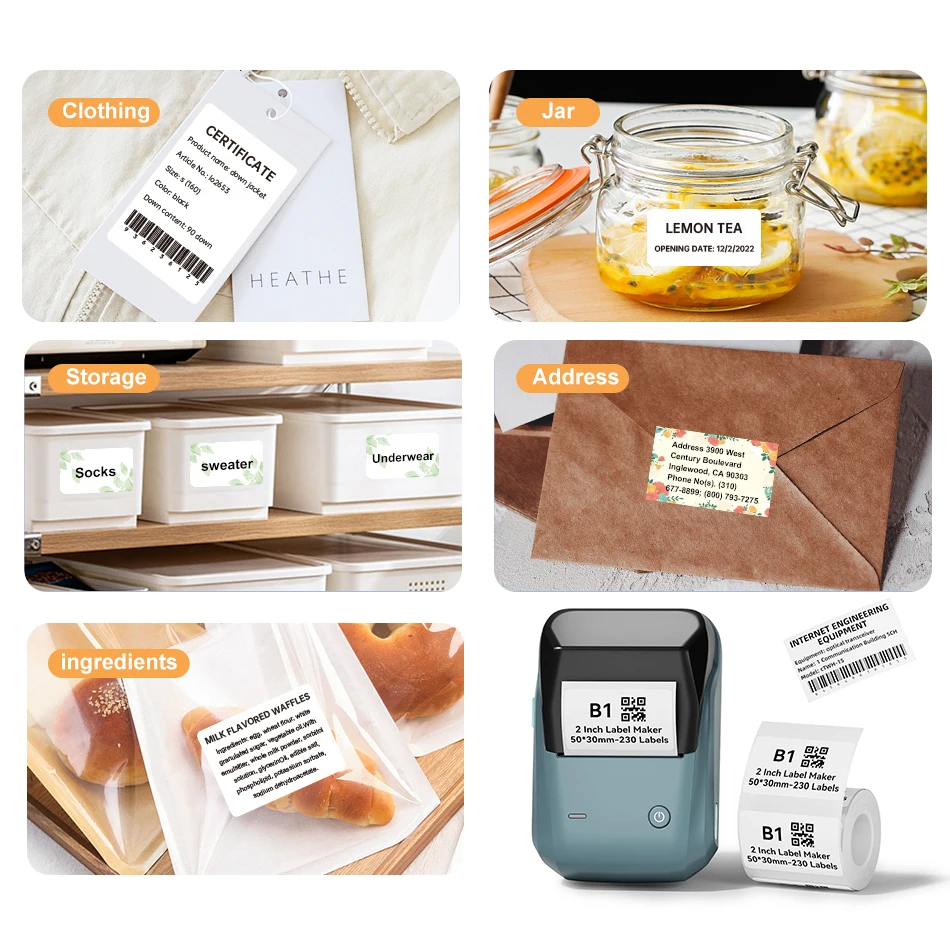 B1 Wireless Label Maker White Color Transparent Clear Round Adhesive Sticker Business Bluetooth Labeling Printer Paper