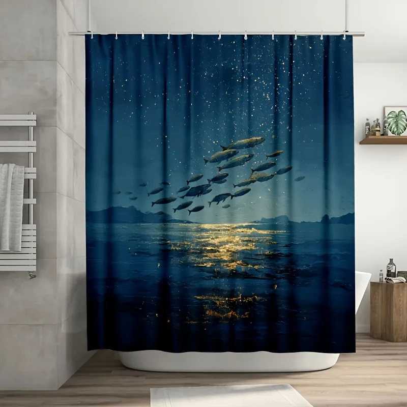 深海銀河魚シャワーカーテン防水浴室装飾オーシャンスターリーナイト180x180cm高級