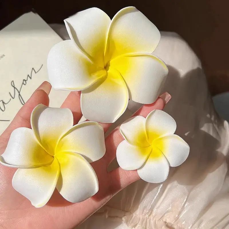 Women Plumeria Flower Hair Clips Girls Aesthetic Hairpins Egg Flower Barrette Hawaiian Wedding Party Bag Hair Accessories