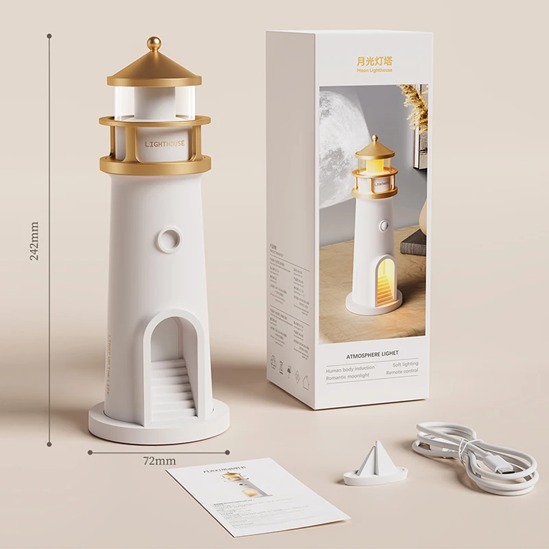 Moonlight Lighthouse Projection Light Atmosphere Night Light Bluetooth Speaker Ornament Remote Control Induction Desk Lamp