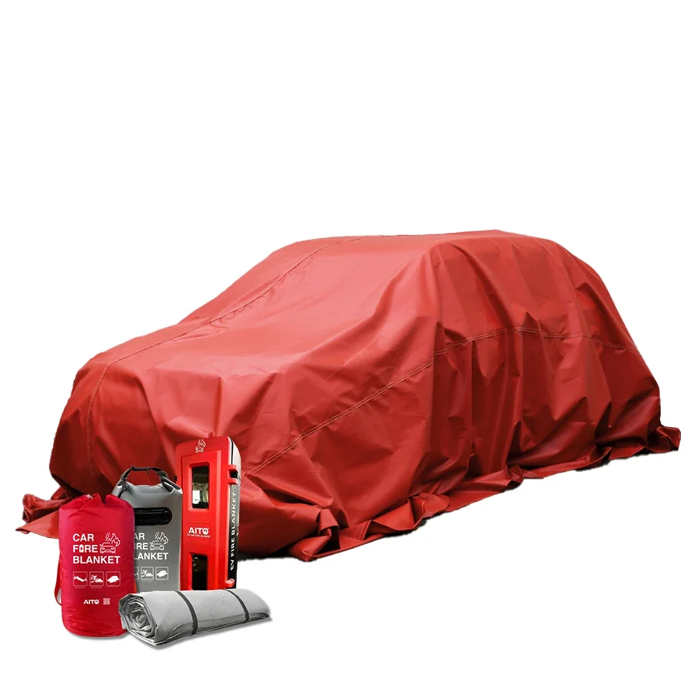 Custom 6m X 8m Fireproof Lithium Battery Electric Vehicle Car Fire Blanket With Storage Bag
