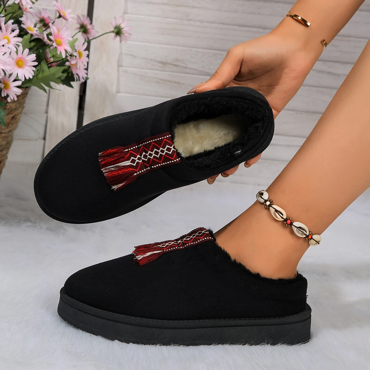 Uggs women wear chunky, high-rise wool shoes autumn and winter new fur-and-wool Baotou half-slippers