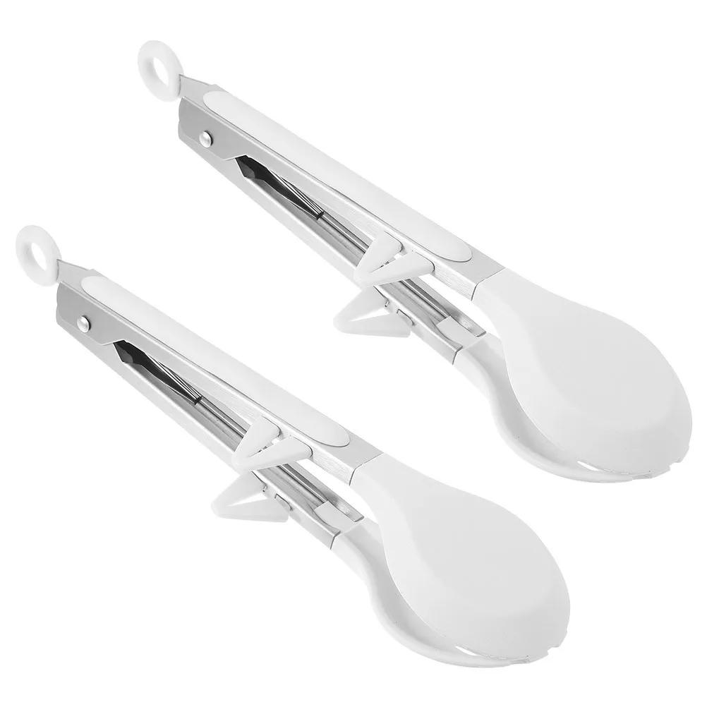 

2Pcs Heat Resistant Food Tongs Silicone Stainless Steel Multipurpose Kitchen Tool Bbq Grilling Baking Bread Serving