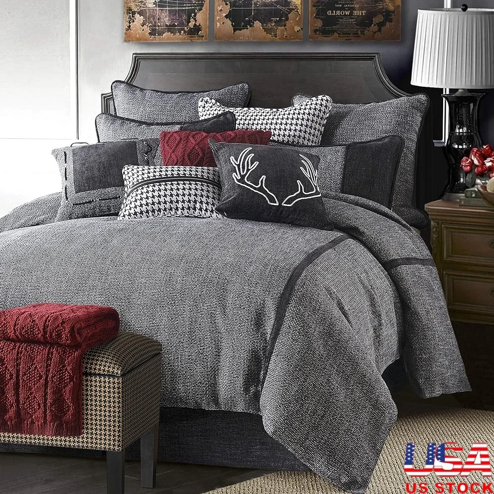 

Super King Size Comforter Set 4 Piece Bedding Set Luxury Bed Set Cozy Rustic Cabin Lodge Decor Pillow Shams Bedskirt