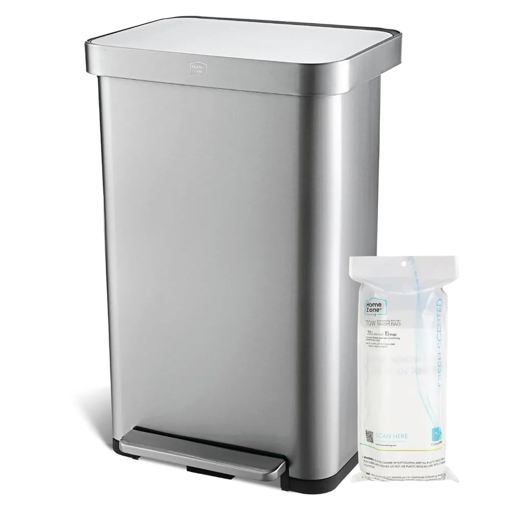 

18.5 Gallon Large Stainless Steel Trash Can with Slow Closing Lid and Wide Opening, Virtuoso Collection, Silver
