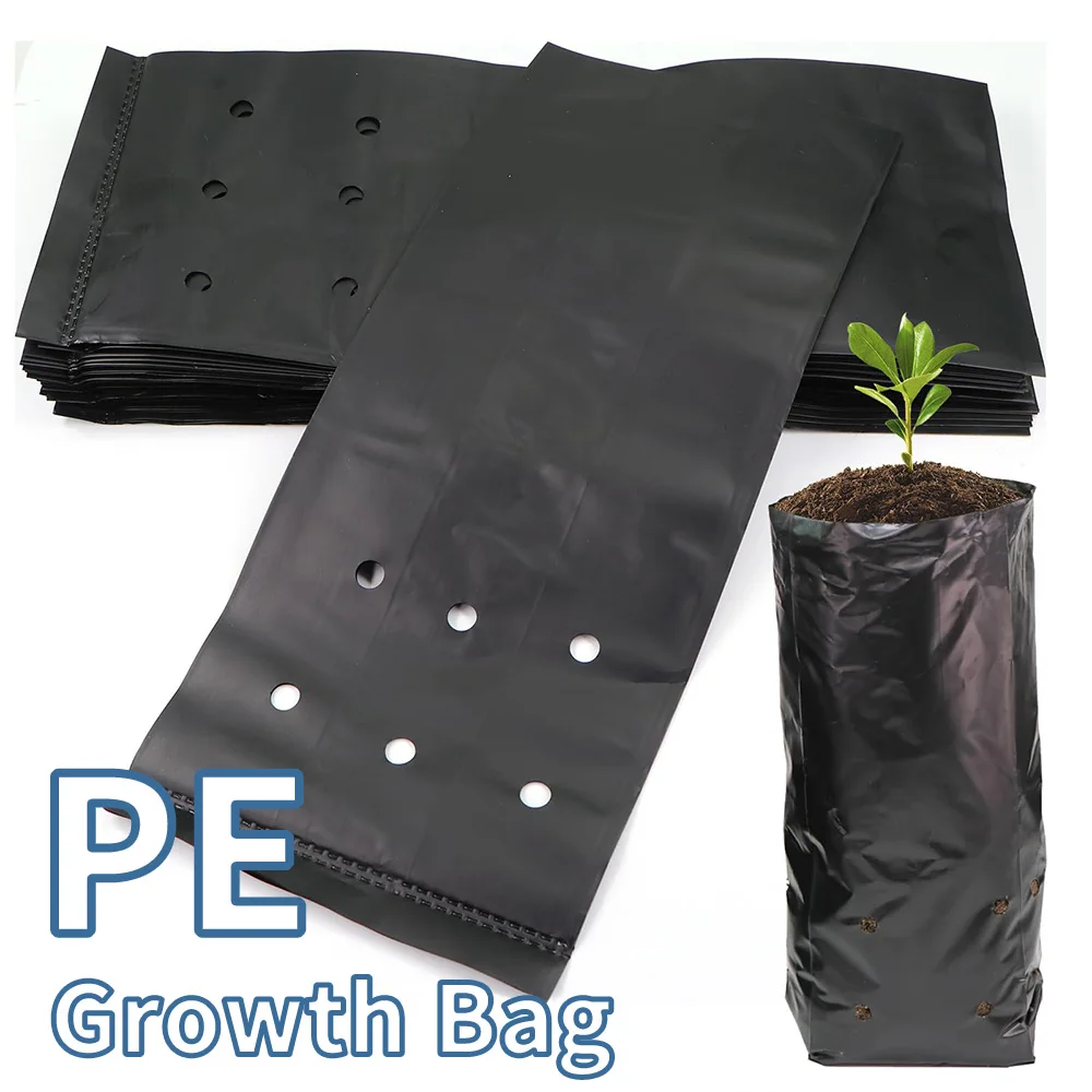 100pcs PE Black Seedling Planting Bag Breathable Nursery Plants Cultivation Pot for Garden Orchard Tree Transplanting Container